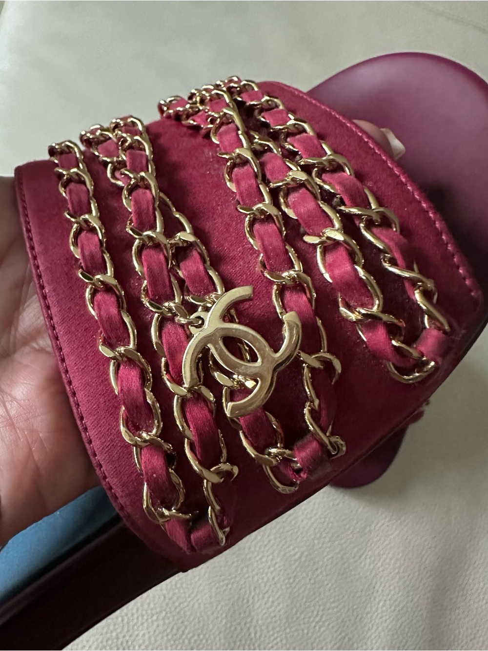 Chanel Gold Chain Tropiconic CC Slides in Dark Fuschia- Size EU 39